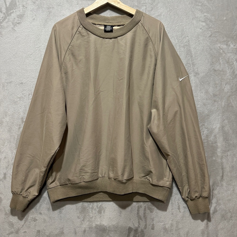 Nike Golf Mens Large Tan Beige V-Neck Windbreaker Pullover Jacket Long Sleeve